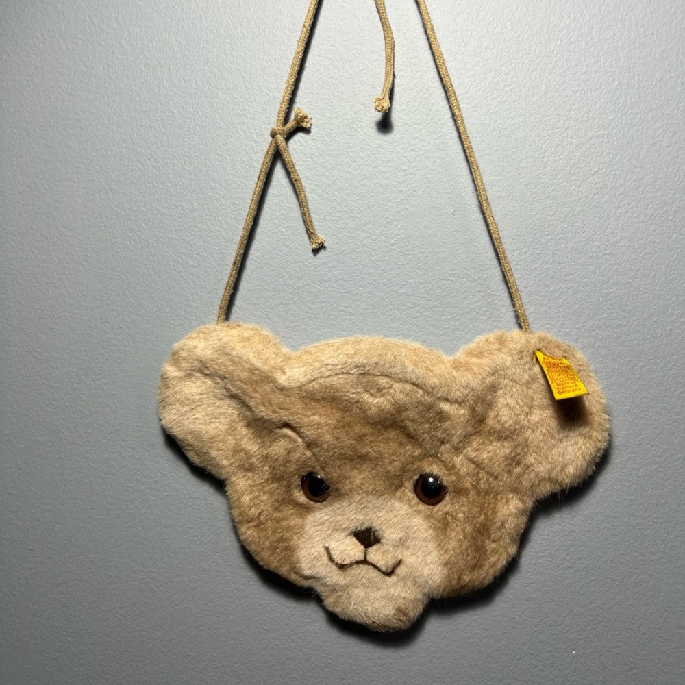 Steiff Plush Teddy Head Childs Purse Shoulder Strap Vintage Great Condition